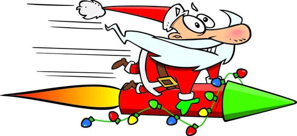 Foguete dos desenhos animados Papai Noel —  Vetores de Stock
