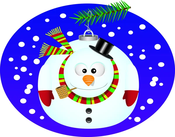 Dibujos animados muñeco de nieve árbol de Navidad ornamento — Vector de stock