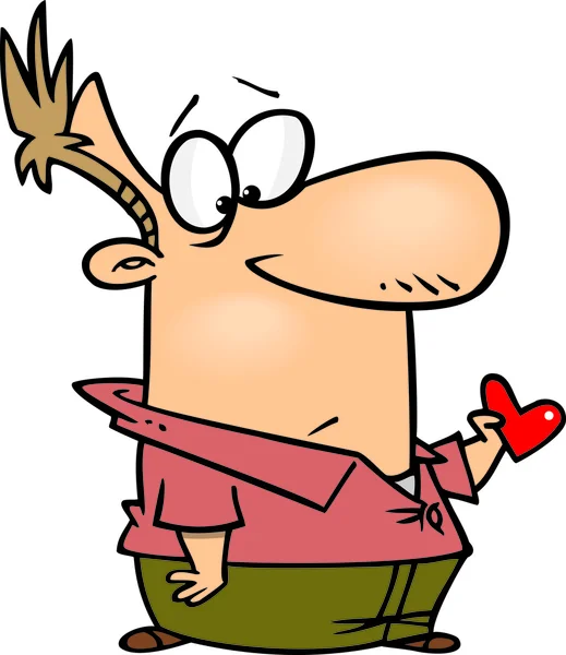 Hombre de dibujos animados con un corazón pequeño — Vector de stock