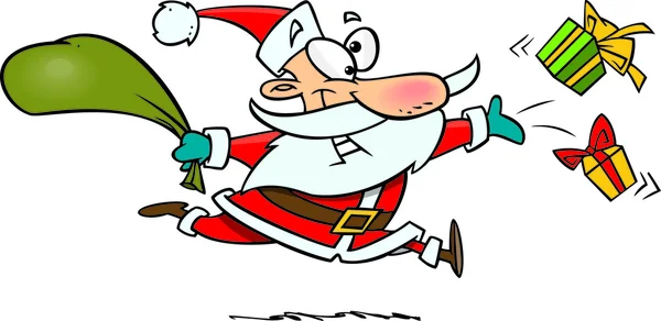 Cartoon-Weihnachtsmann wirft Geschenke — Stockvektor