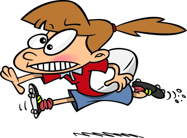 Dibujos animados Rugby Girl Running — Vector de stock