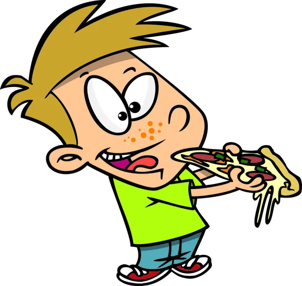 Cartoon Boy mangiare pizza — Vettoriale Stock