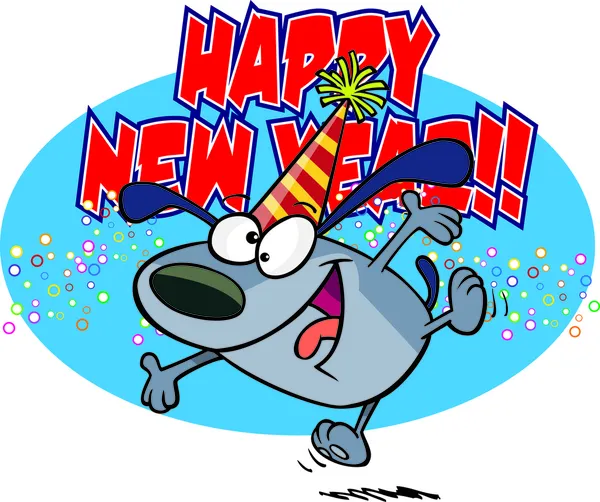 Cartoon New Years Dog — Stock Vector