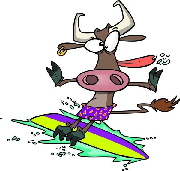 Cartoon Cow Surfer — Stock Vector