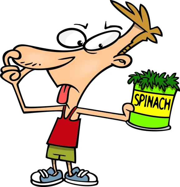 Cartoon ung man äta spenat — Stock vektor