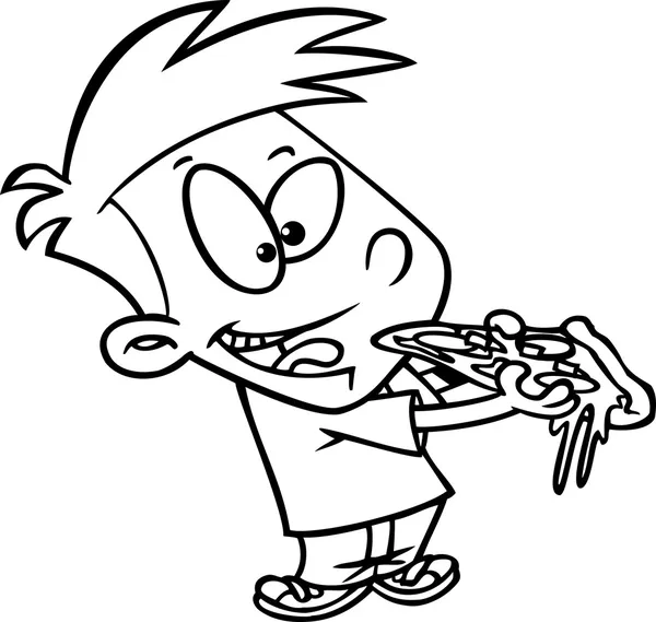 Cartoon Junge isst Pizza — Stockvektor