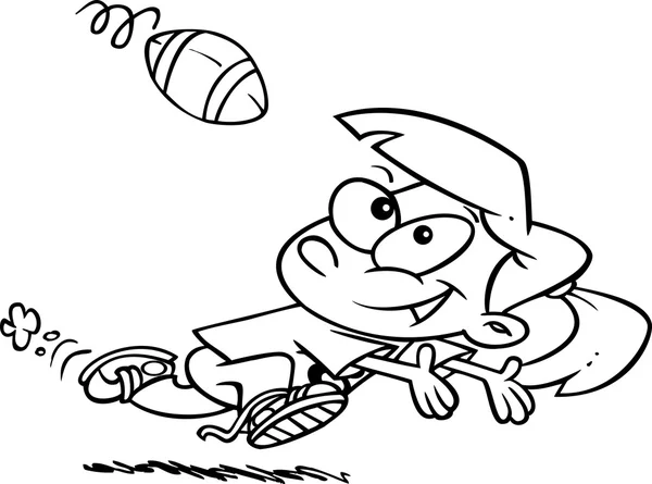 Cartoon Girl Catching Futebol — Vetor de Stock