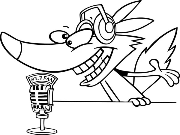 Cartoon wolf radio dj-omroeper — Stockvector