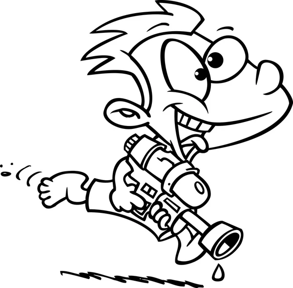 Cartoon jongen met water gun automatische waterpistool — Stockvector