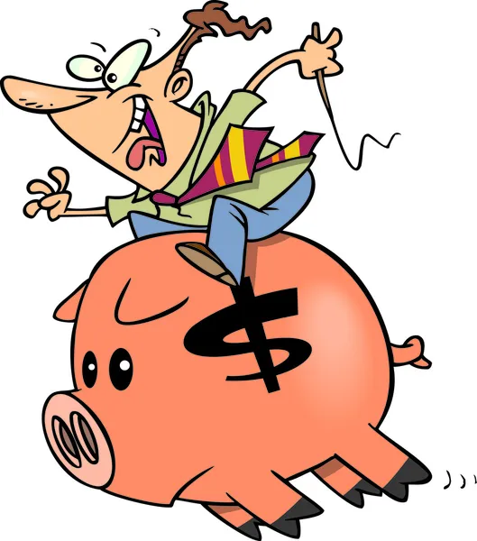 Cartoon Piggy Bank Ride Vector Graphics