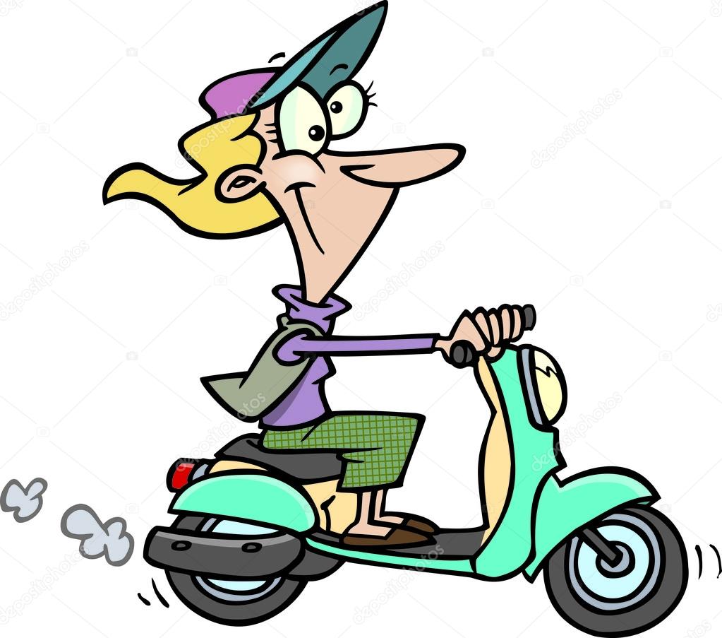 Cartoon lady on a scooter