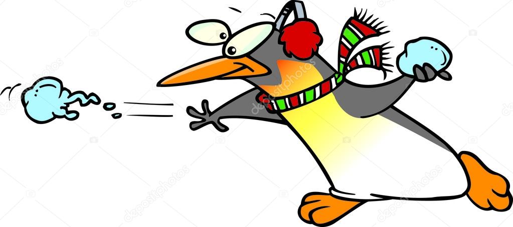 Cartoon Penguin Snowball Fight