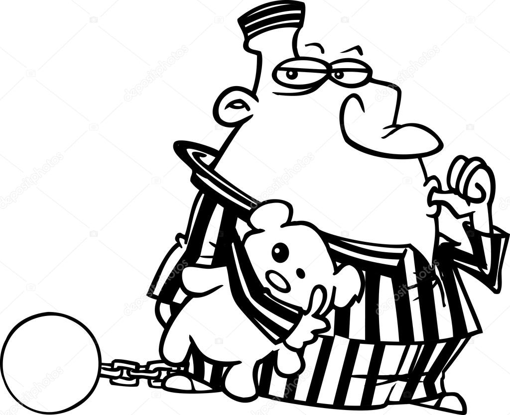 Cartoon Convict with Teddy Bear
