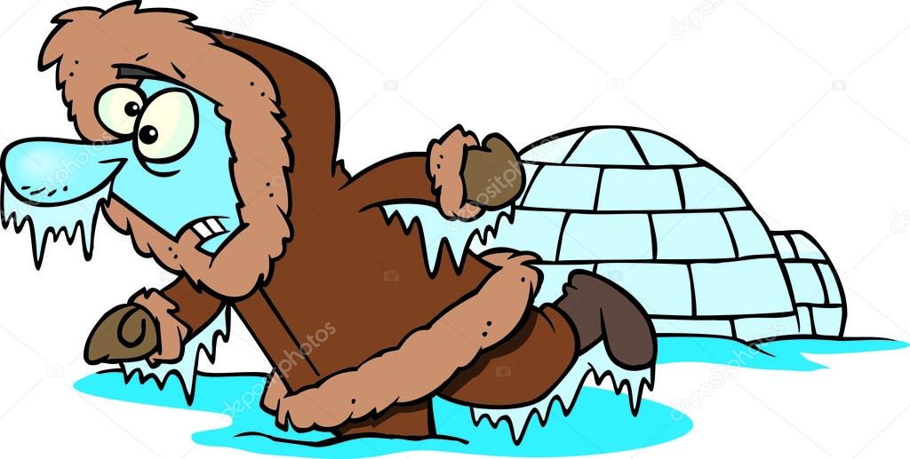 Cartoon Frozen Eskimo Near An Igloo.