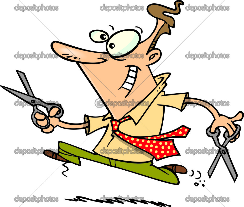 Cartoon Man Running with Scissors