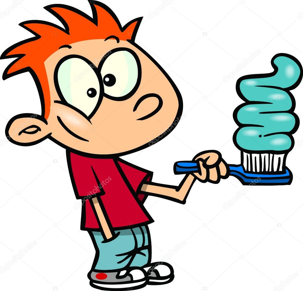 Cartoon Boy Brushing Teeth