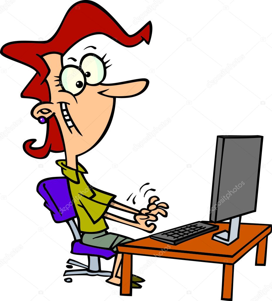 Cartoon Woman Typing on a Computer