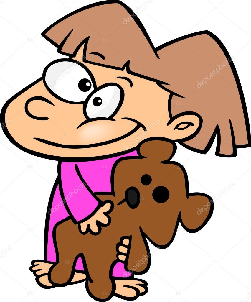 Cartoon Girl with Teddy Bear