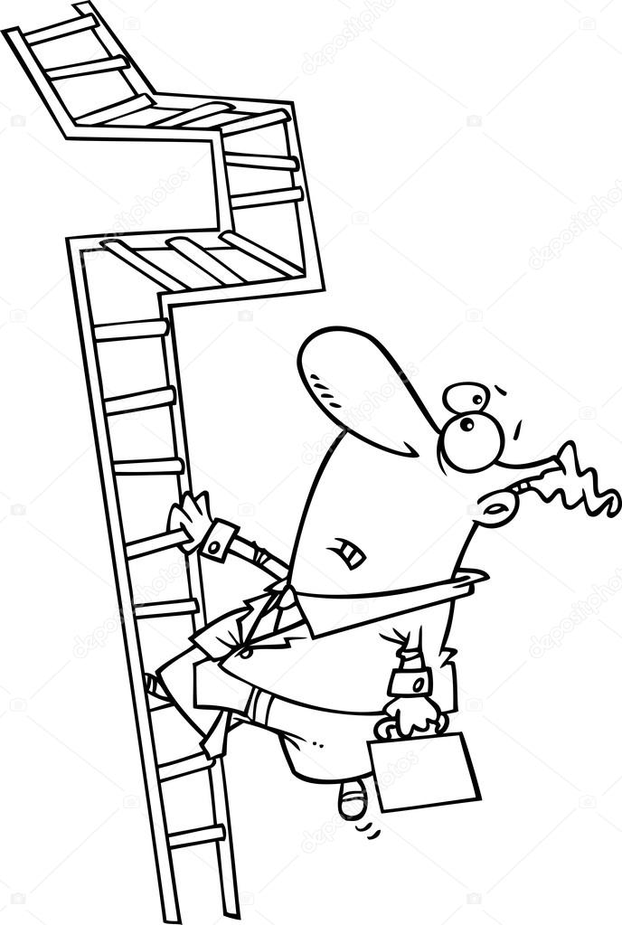 Cartoon Businessman Climbing Ladder