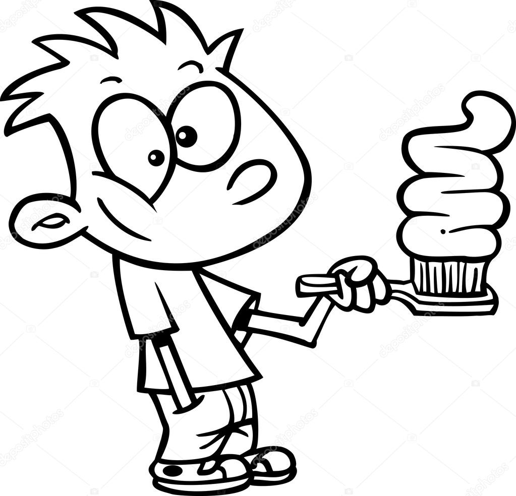 Cartoon Boy Brushing Teeth ⬇ Vector Image by © ronleishman | Vector - Child Brushing Teeth Black And White Clipart