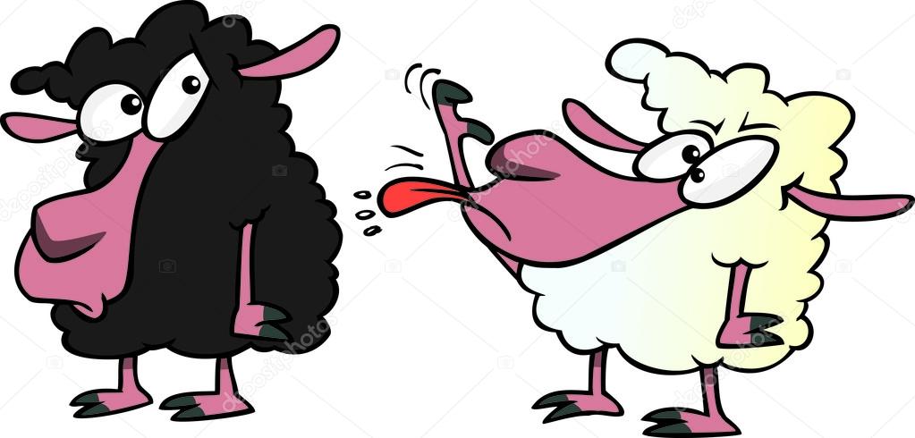 Cartoon Black Sheep White Sheep