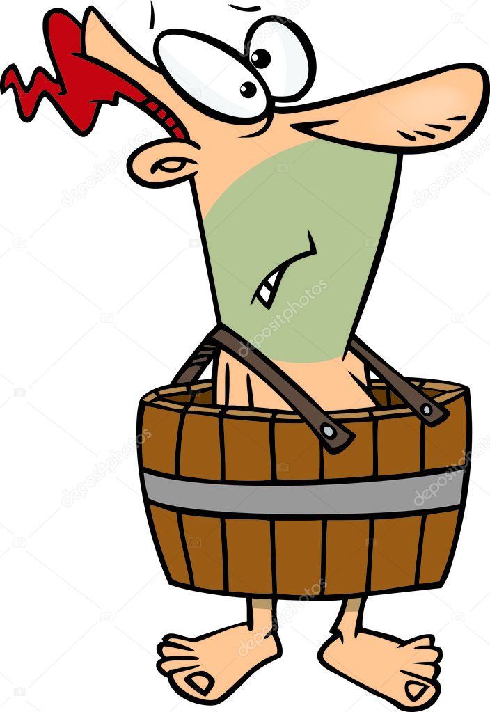 Cartoon Naked Man Barrel