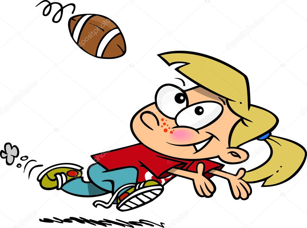 Cartoon Girl Catching Football