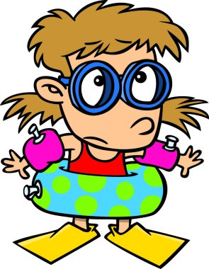 yüzmeyi öğrenmek karikatür kız