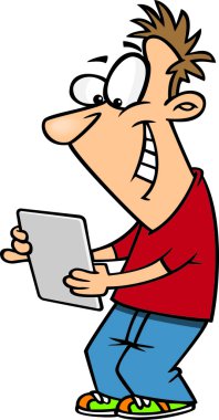 tablet pc ile karikatür adam