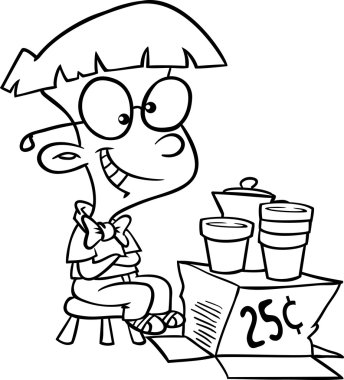Illustration of a line art design of a lemonade tycoon boy, on a white background. clipart