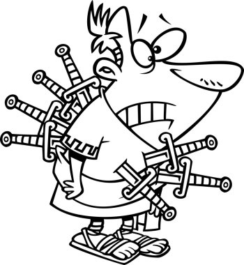 resimde anahatlı bir ihanete uğramış Sezar'ın, beyaz zemin üzerine hayal üzerinde kılıç ile bıçakladı.