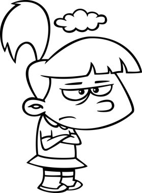 Onun Merkez over bir bulut ile bir karikatür huysuz kız vektör