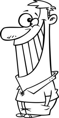 vektör bir çizgi film siyah beyaz anahat adamın vererek büyük bir gülümseme - anahatlı boyama sayfası