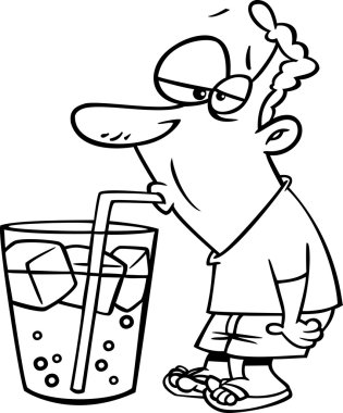 vektör bir karikatür insanın içme bir dev gazoz Kupası - anahatlı boyama sayfası