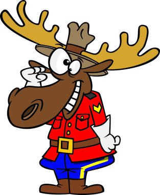 Illustration of a mountie moose saluting, on a white background. clipart