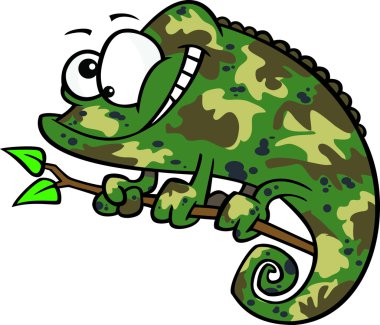 Clipart Happy Cartoon Green Chameleon Lizard With Camouflage Patterns clipart