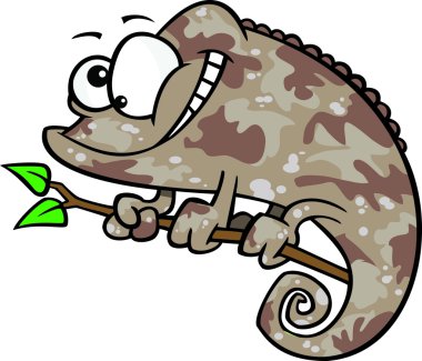 Clipart mutlu karikatür kahverengi bukalemun kertenkele kamuflaj desenleri ile