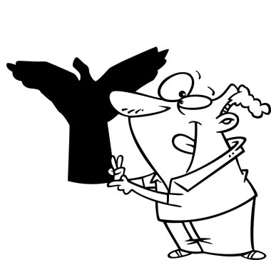 vektör bir karikatür adamın gölge kuklaları - anahatlı boyama sayfası yapma