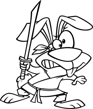 vektör bir karikatür ninja tavşan kılıç - anahatlı boyama sayfası