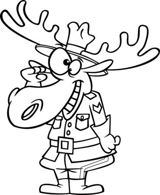 Clipart Outlined Mountie Moose Saluting - Royalty Free Vector Illustration by Ron Leishman clipart