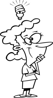 Cartoon Great Idea (Black and White Line Art)