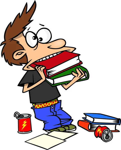 Cartoon Boy Cramming per un test — Vettoriale Stock