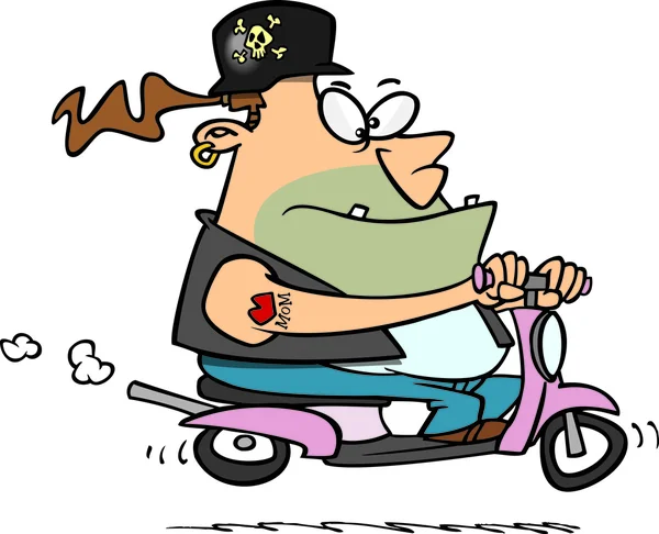 Karikatür motorcu moped — Stok Vektör