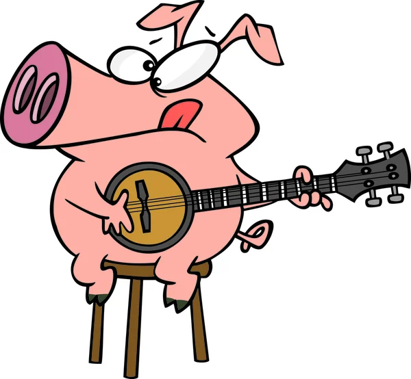 Kreslené prase banjo — Stockový vektor