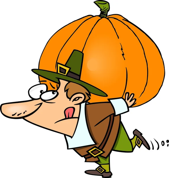 Cartoon Pilgrim Carrying Pumpkin — Stock Vector