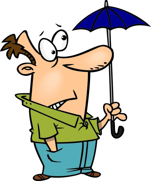 Homem dos desenhos animados com guarda-chuva — Vetor de Stock