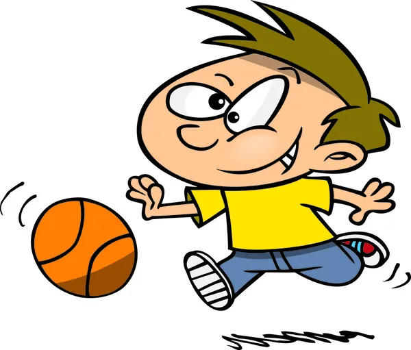 Мультяшный мальчик играет в баскетбол — стоковый вектор