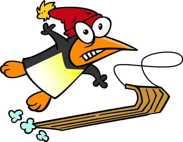 Cartoon Penguin Snow Sledding — Stock Vector