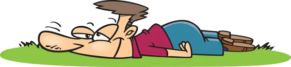 ผู้ชายการ์ตูนนอนในหญ้าสด — ภาพเวกเตอร์สต็อก