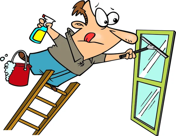 Cartoon Man Cleaning a Window — Stock Vector